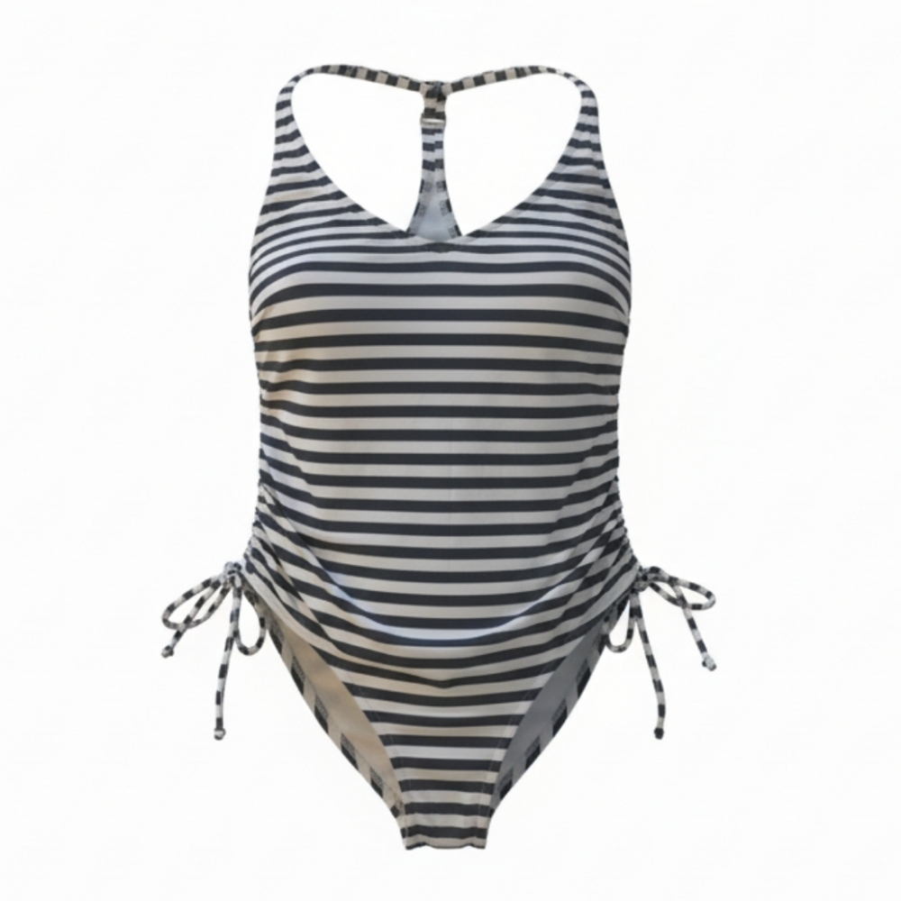 Palisades Beach Club Women's Striped Navy and White One-Piece Swimsuit